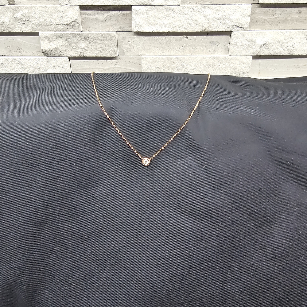 14K Rose Gold Necklace with Diamond Bezel
